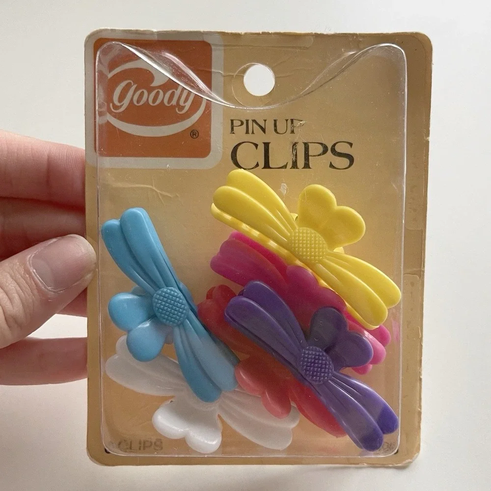 Vintage Goody Pin Up Hair Clips #596 Flower Bow‎ Plastic 6-Pack NOS 1985